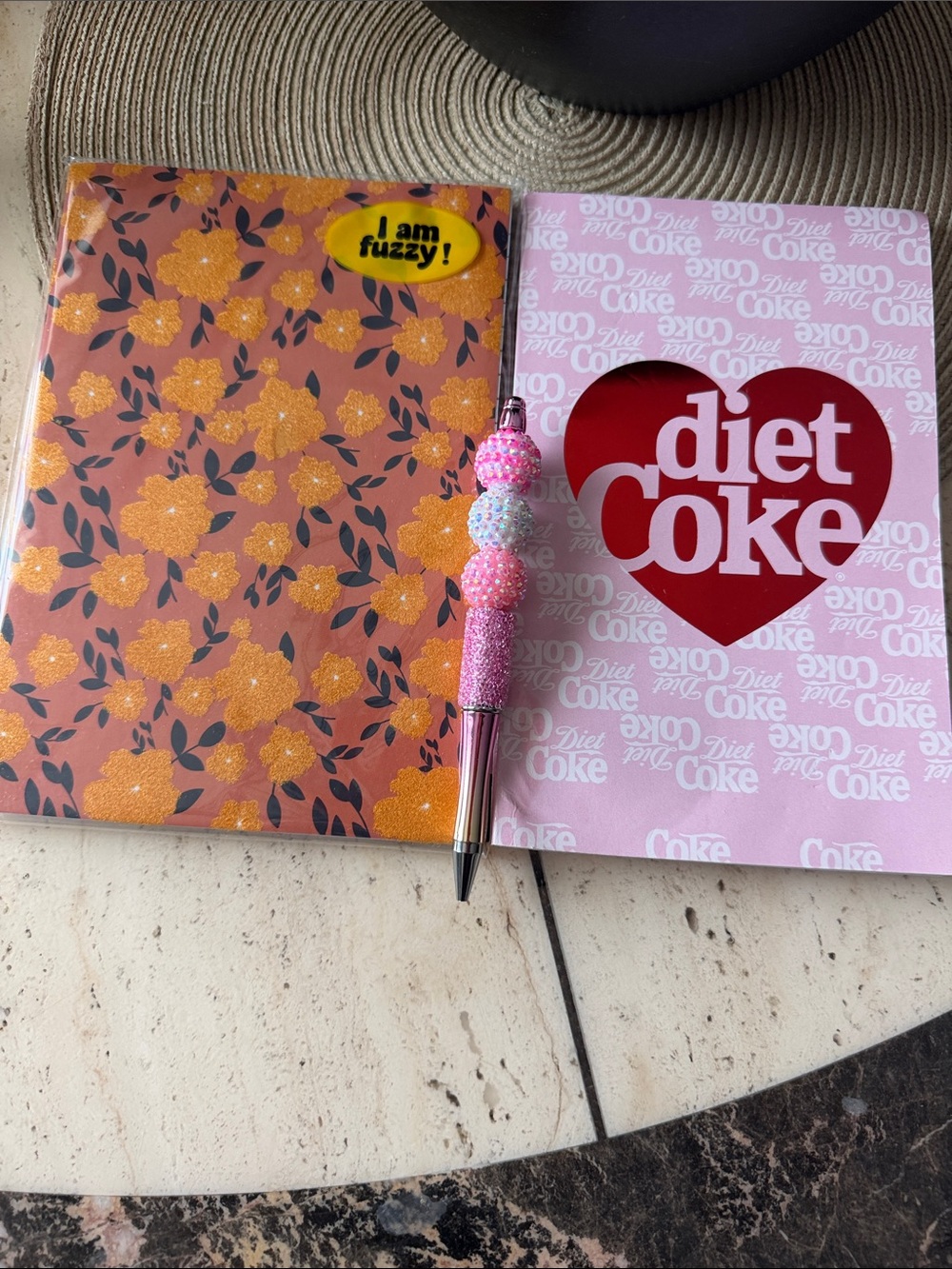 Coca Cola Diet Coke Heart Pink Notebook & Velvet Notebook w/Pink Sparkled Pen